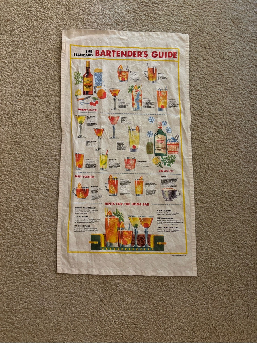Vintage style Bartender’s Guide Cocktail Recipe Tea Towel